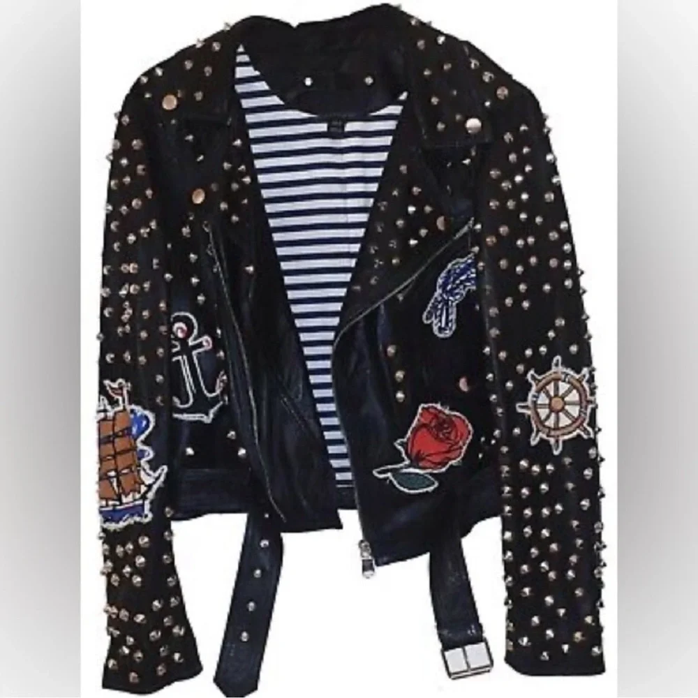 Embroidered Studded Moto Jacket – Statement Piece - Picture 4 of 11